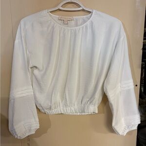 Monteau Elegant White Crop Blouse with Elastic Hem